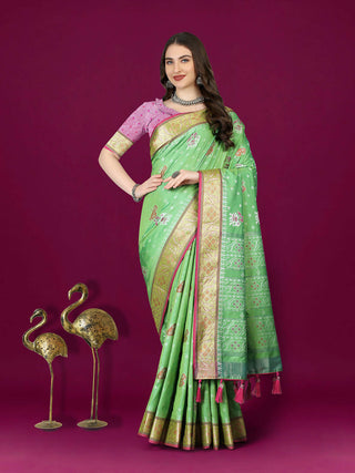 Lorenvalley Fashion Parotgreen Patola Silk Woven Design Zari Meenakari Weaving Saree - Distacart
