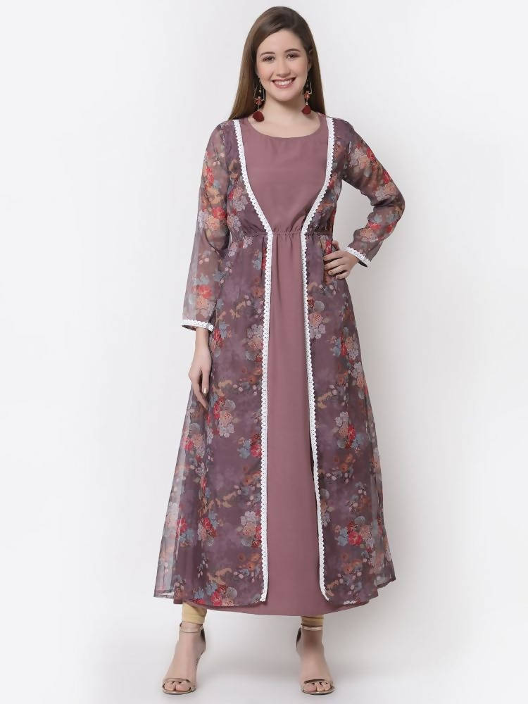 Myshka Mauve Color Organza Printed Dress