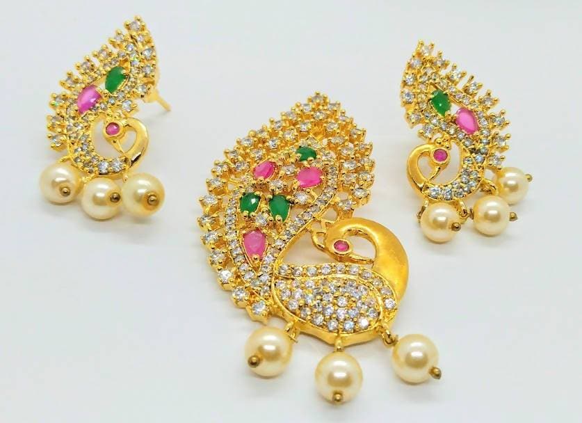 Multicolor AD Peacock Beautiful Pendant Set