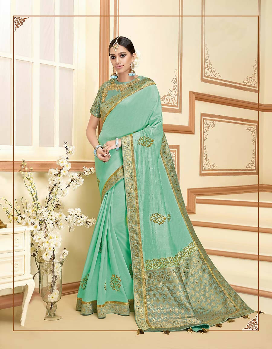 Pista Green Silk Zari And Cord Embroidery, Laser Cut Buttas, Tassels Saree - Norita Alankrita - Distacart