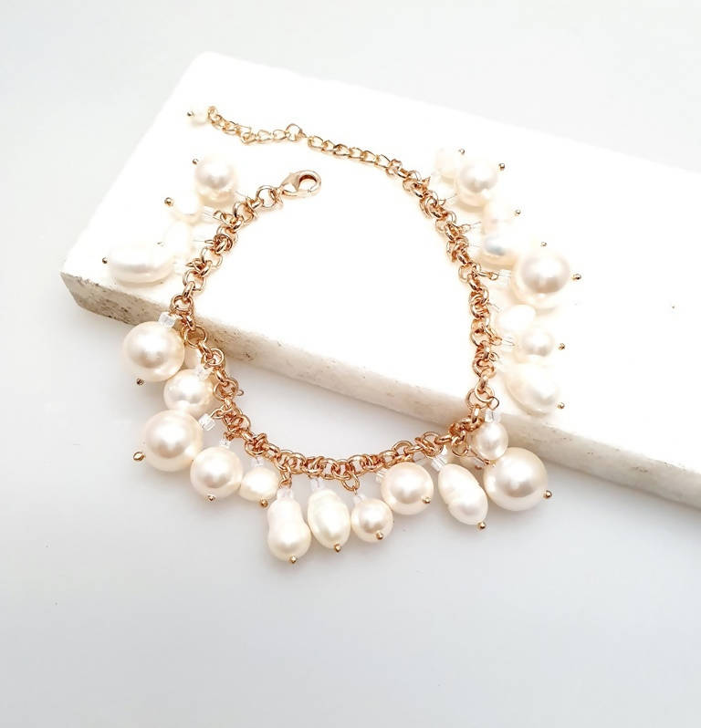 Bling Accessories Baroque & Swarovski Glass Pearls Long Charm Bracelet