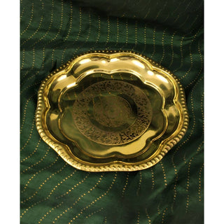 Spillbox Gold-Toned Brass Engraved Zig Zag Thali Pooja Essential - Distacart