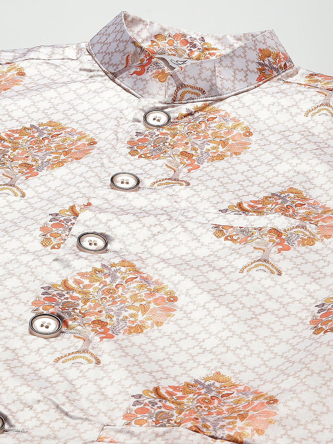 Jompers Men's Solid Dupion Kurta Pajama with Printed Nehru Jacket (White) - Distacart