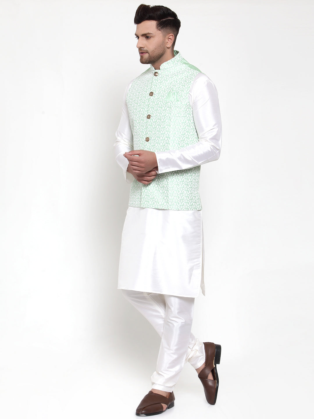 Light green kurta pajama with jacket shop