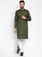 Thumbnail for Jompers Men Olive Green Chikan Kurta with Churidar - Distacart