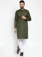 Thumbnail for Jompers Men Olive Green Chikan Kurta Only - Distacart