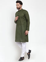 Thumbnail for Jompers Men Olive Green Chikan Kurta with Churidar - Distacart