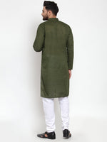 Thumbnail for Jompers Men Olive Green Chikan Kurta Only - Distacart