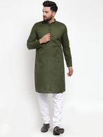 Thumbnail for Jompers Men Olive Green Chikan Kurta Only - Distacart
