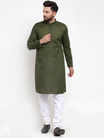 Thumbnail for Jompers Men Olive Green Chikan Kurta with Churidar - Distacart