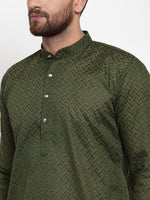 Thumbnail for Jompers Men Olive Green Chikan Kurta Only - Distacart
