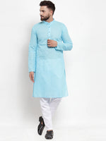 Thumbnail for Jompers Men Sky Blue Chikan Kurta with Churidar - Distacart