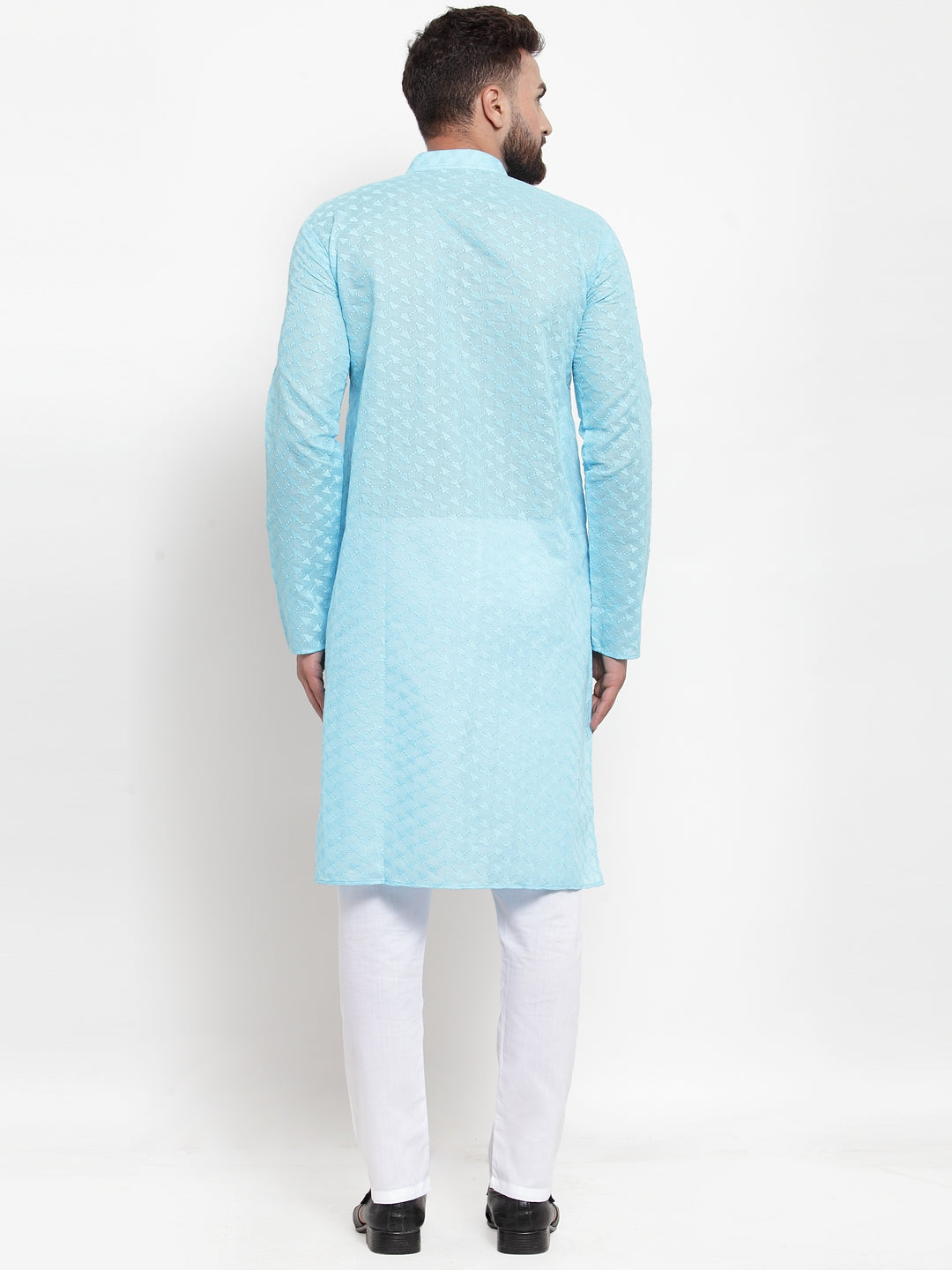 Jompers Men Sky Blue Chikan Kurta with Churidar - Distacart