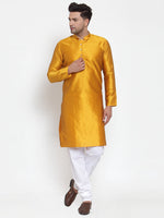 Thumbnail for Jompers Men's Yellow Jacquard Kurta Payjama Sets