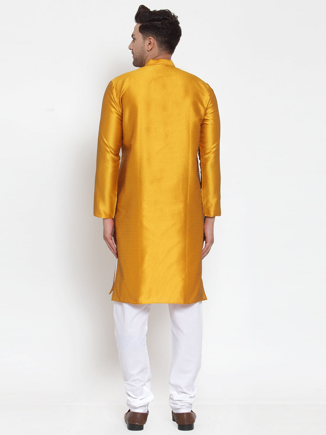 Jompers Men's Yellow Jacquard Kurta Only