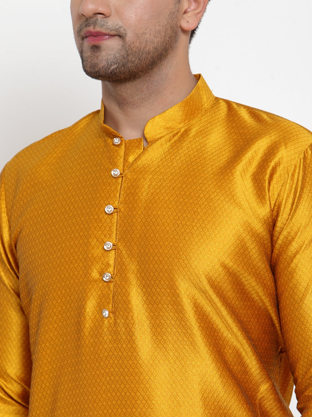 Jompers Men's Yellow Jacquard Kurta Only