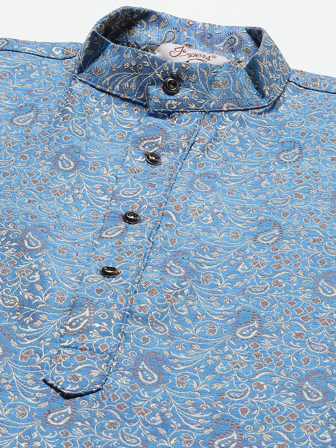 Jompers Men's Blue Printed Jacquard Kurta Payjama Sets