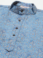Thumbnail for Jompers Men's Blue Printed Jacquard Kurta Only