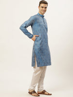 Thumbnail for Jompers Men's Blue Printed Jacquard Kurta Only