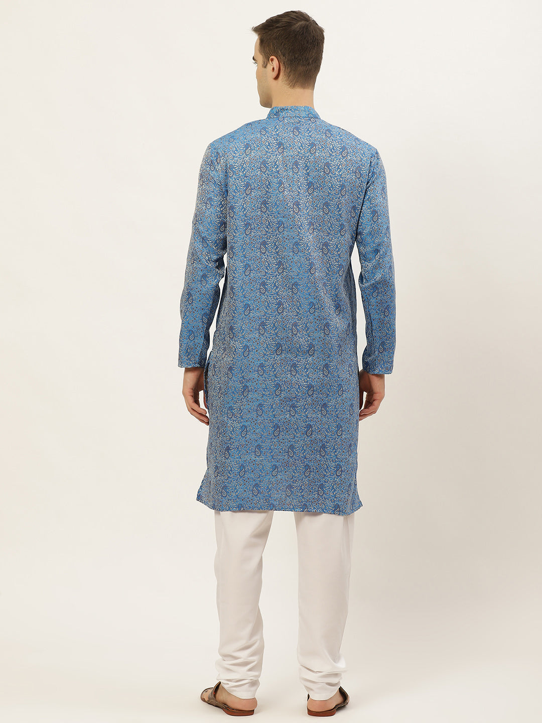 Jompers Men's Blue Printed Jacquard Kurta Only
