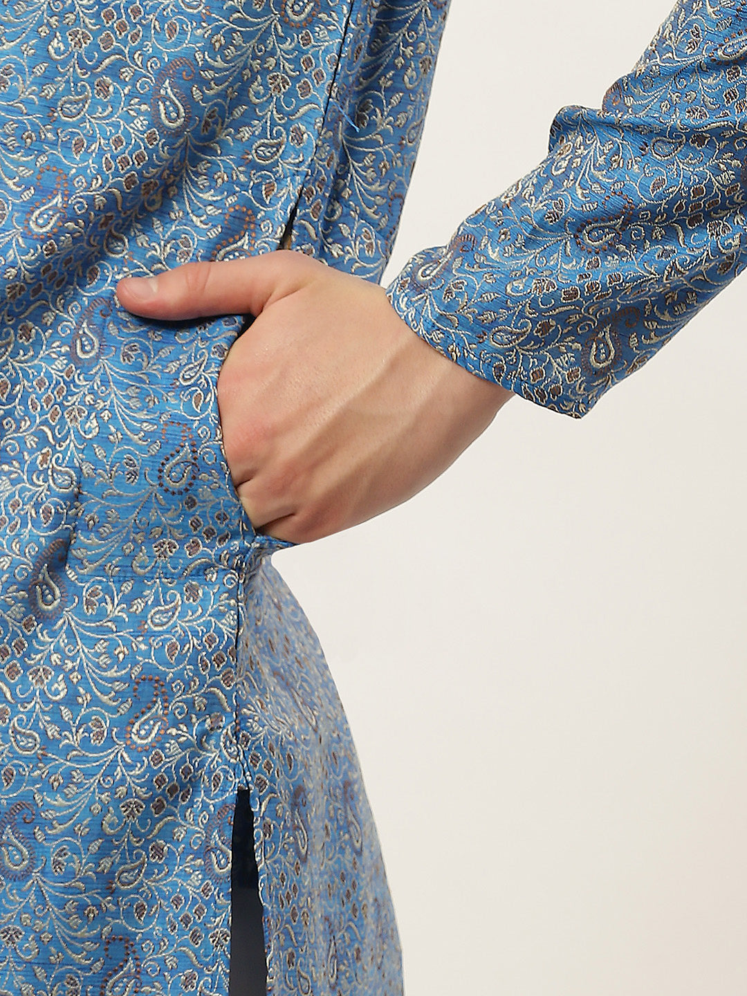 Jompers Men's Blue Printed Jacquard Kurta Only