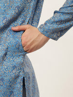 Thumbnail for Jompers Men's Blue Printed Jacquard Kurta Only