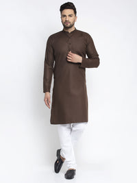 Thumbnail for Jompers Men's Coffee Cotton Solid Kurta Only