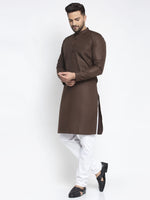 Thumbnail for Jompers Men's Coffee Cotton Solid Kurta Payjama Sets