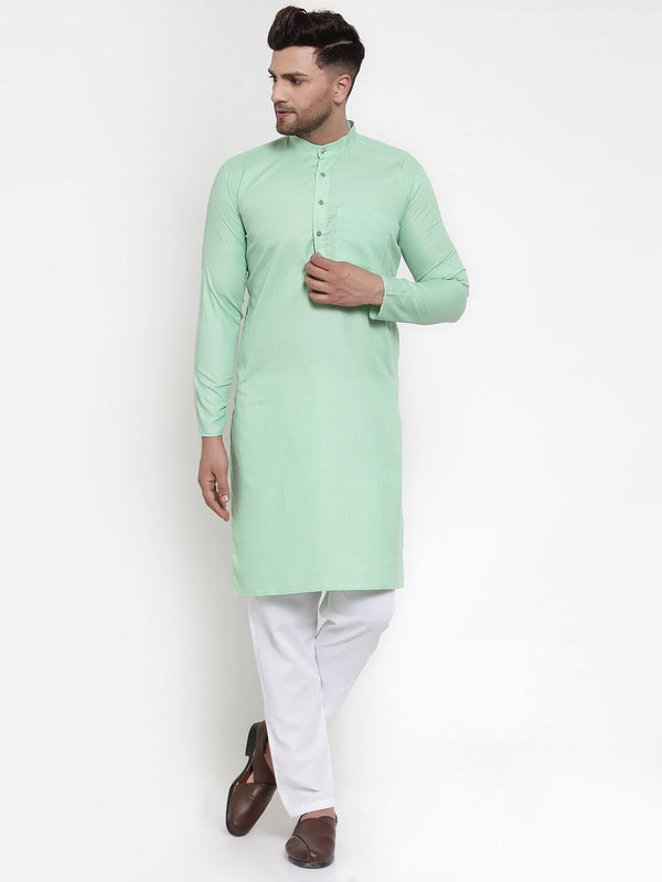 Jompers Men Green & White Solid Kurta Only - Distacart