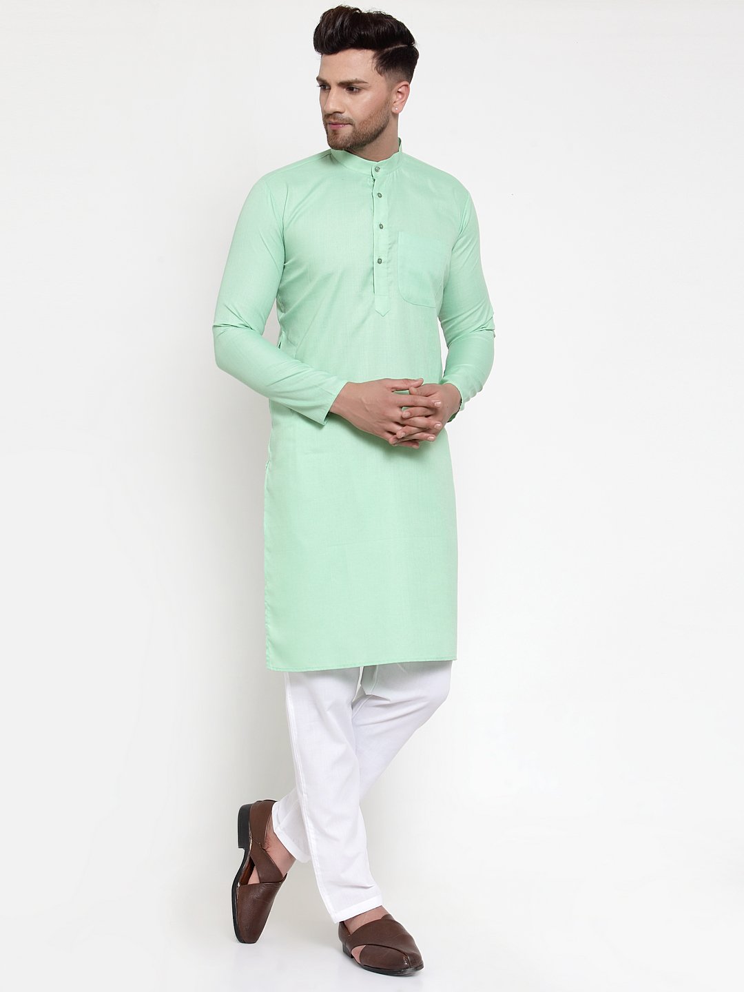 Jompers Men Green & White Solid Kurta Only - Distacart