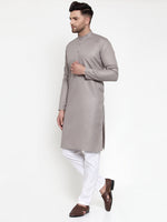 Thumbnail for Jompers Men Grey & White Solid Kurta with Churidar - Distacart