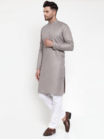 Thumbnail for Jompers Men Grey & White Solid Kurta Only - Distacart