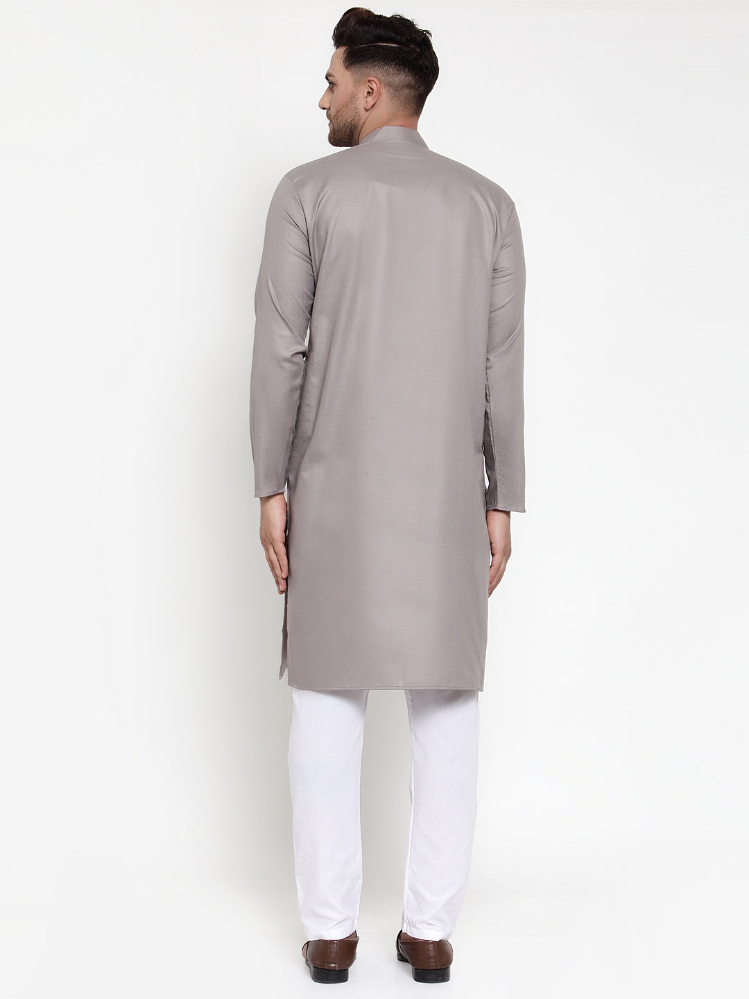 Jompers Men Grey & White Solid Kurta with Churidar - Distacart
