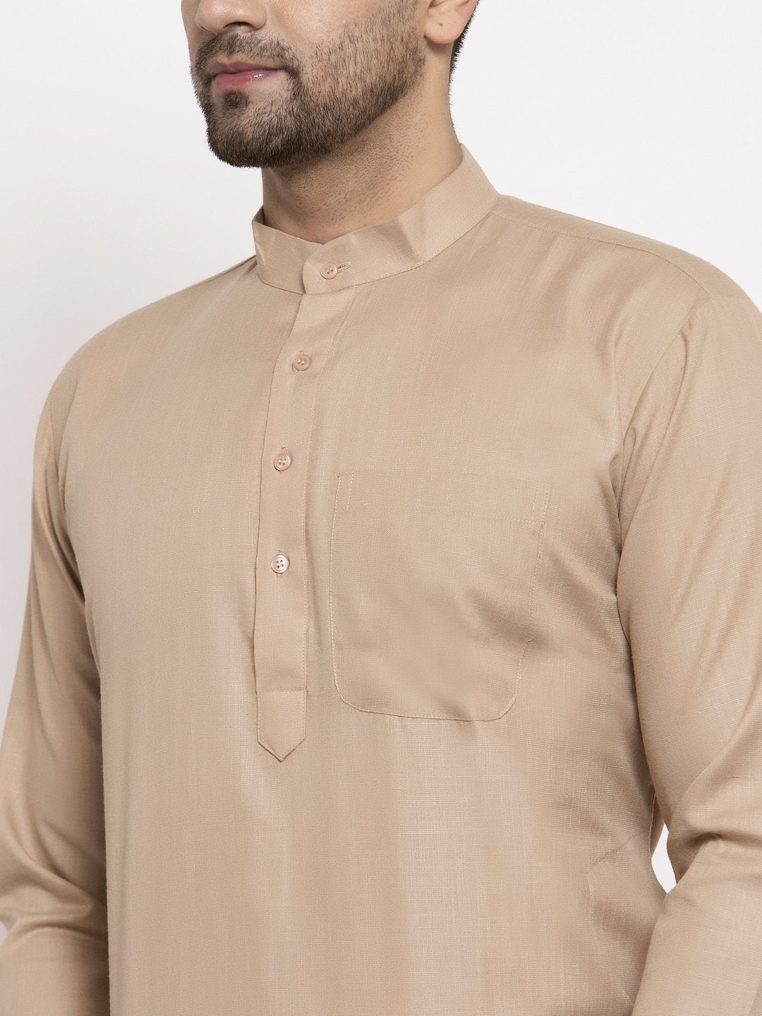 Jompers Men Light-Brown & White Solid Kurta Only - Distacart