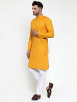 Thumbnail for Jompers Men Mustard Yellow & White Solid Kurta with Churidar - Distacart
