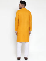 Thumbnail for Jompers Men Mustard Yellow & White Solid Kurta Only - Distacart