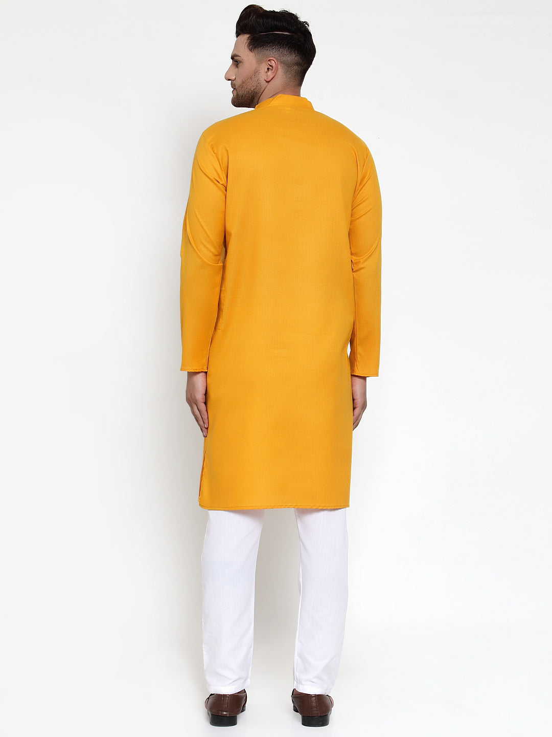 Jompers Men Mustard Yellow & White Solid Kurta with Churidar - Distacart