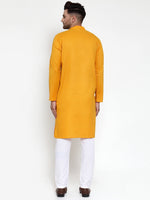 Thumbnail for Jompers Men Mustard Yellow & White Solid Kurta with Churidar - Distacart