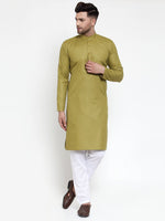 Thumbnail for Jompers Men Olive Green & White Solid Kurta Only - Distacart
