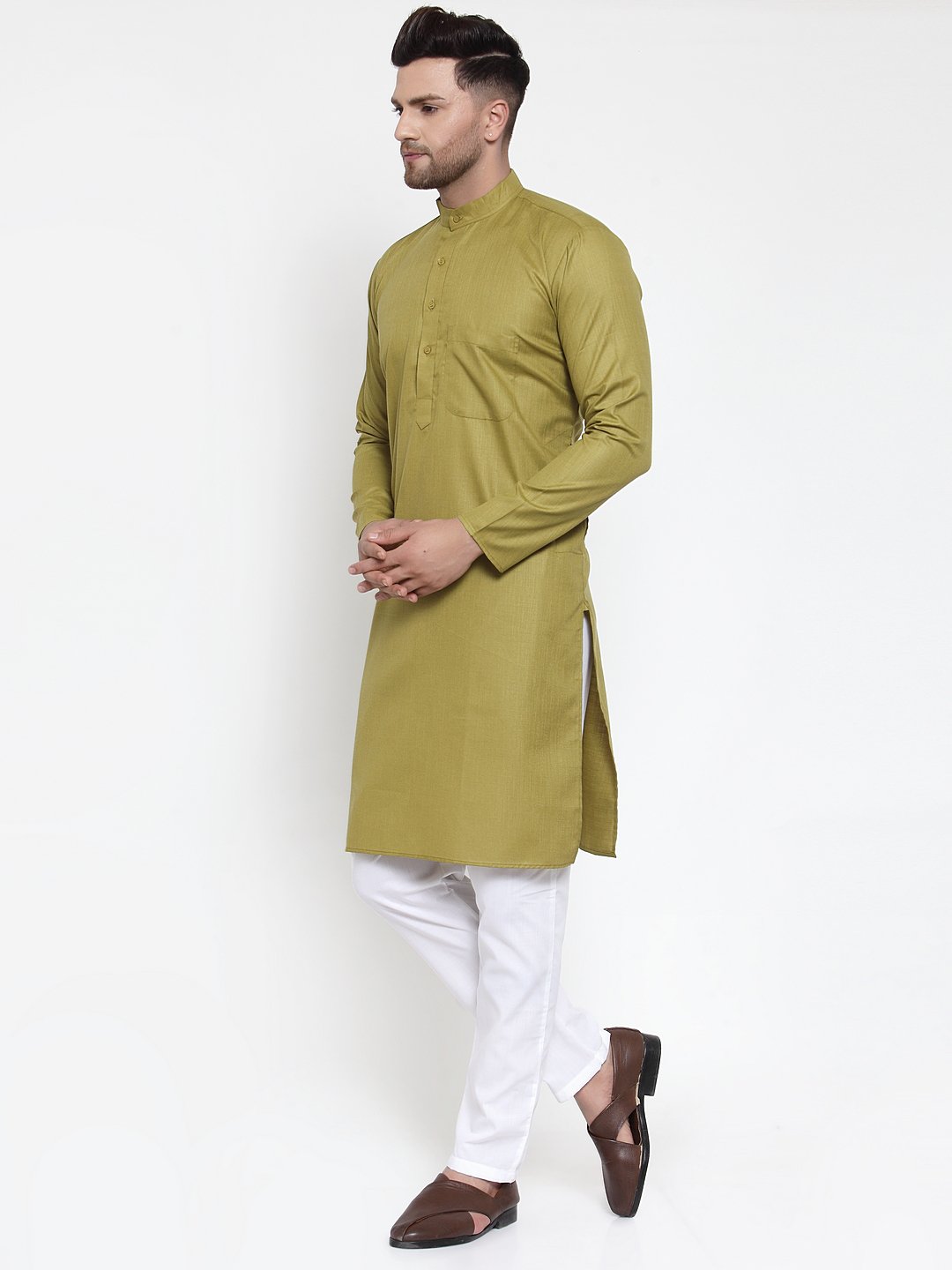 Jompers Men Olive Green & White Solid Kurta Only - Distacart