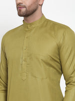 Thumbnail for Jompers Men Olive Green & White Solid Kurta with Churidar - Distacart