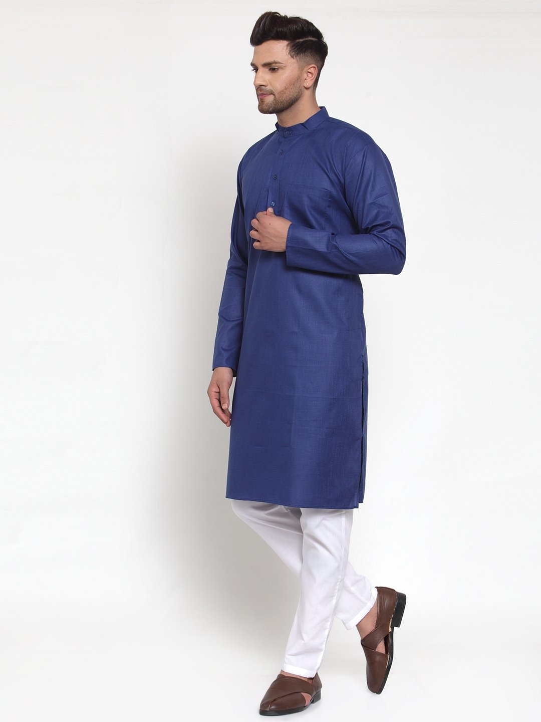 Jompers Men Royal-Blue & White Solid Kurta Only - Distacart