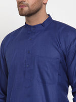 Thumbnail for Jompers Men Royal-Blue & White Solid Kurta with Churidar - Distacart