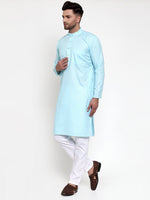 Thumbnail for Jompers Men Sky-Blue & White Solid Kurta Only - Distacart