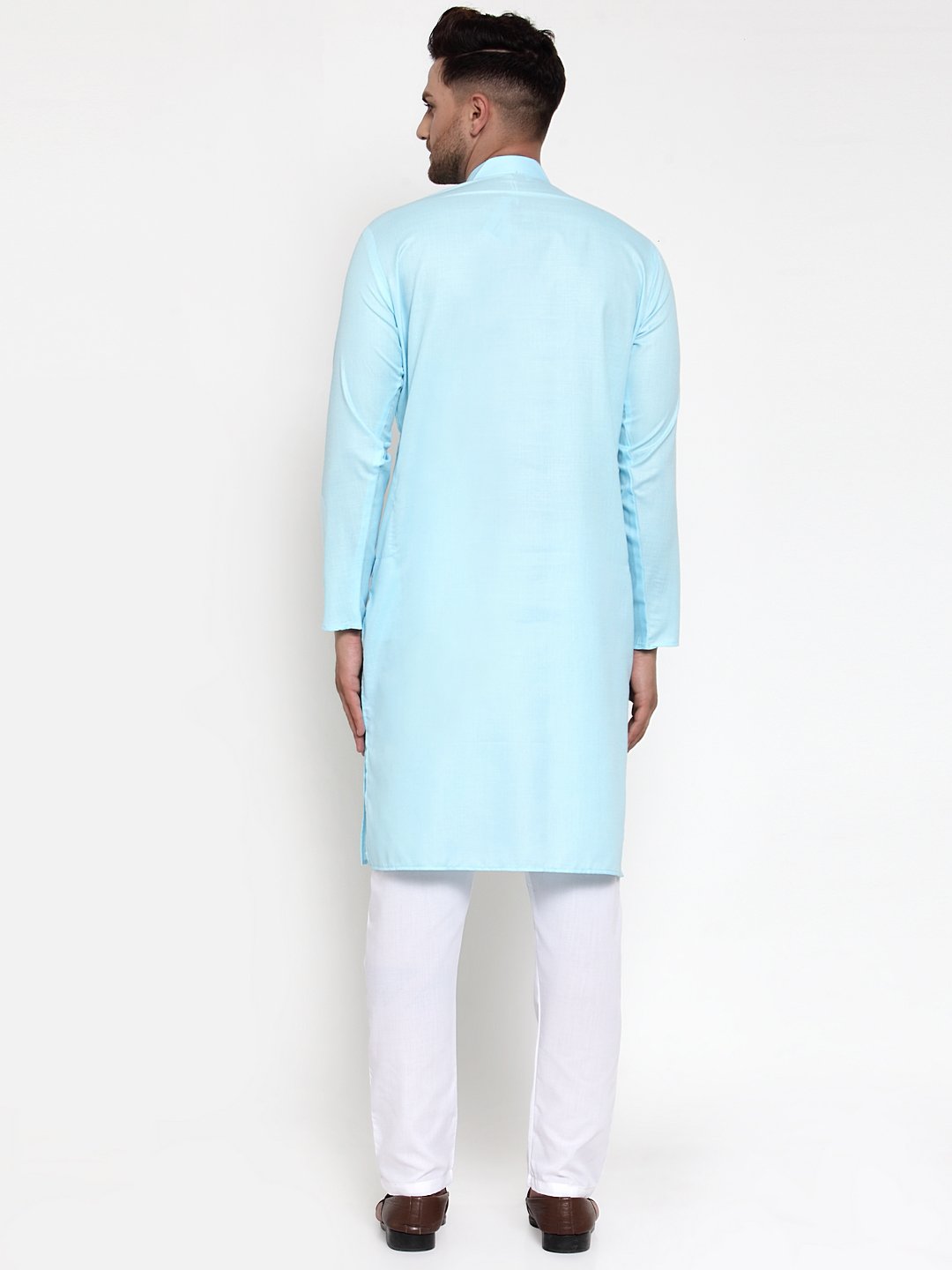 Jompers Men Sky-Blue & White Solid Kurta Only - Distacart