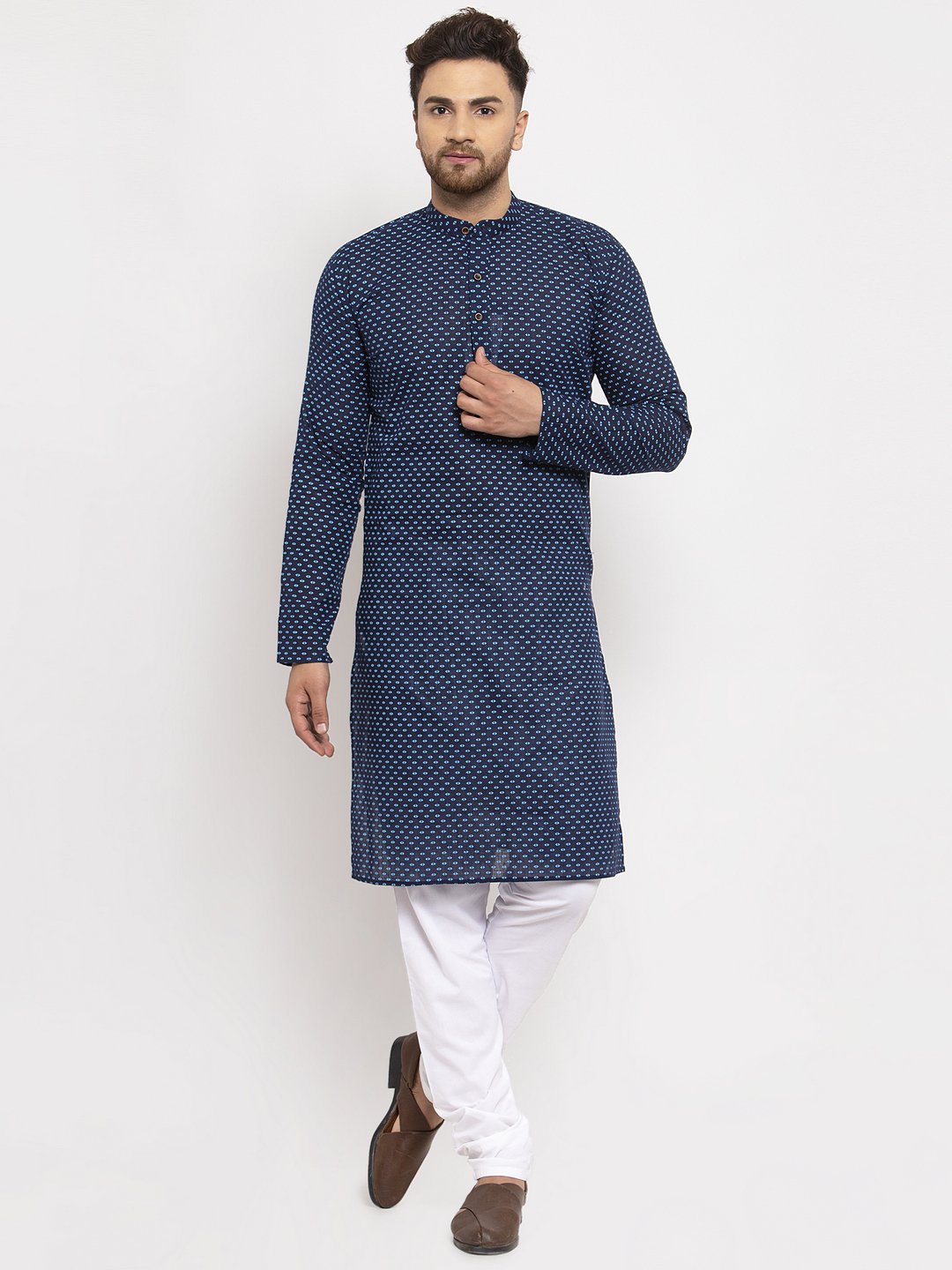 Jompers Men Blue Cotton Printed Kurta Only - Distacart