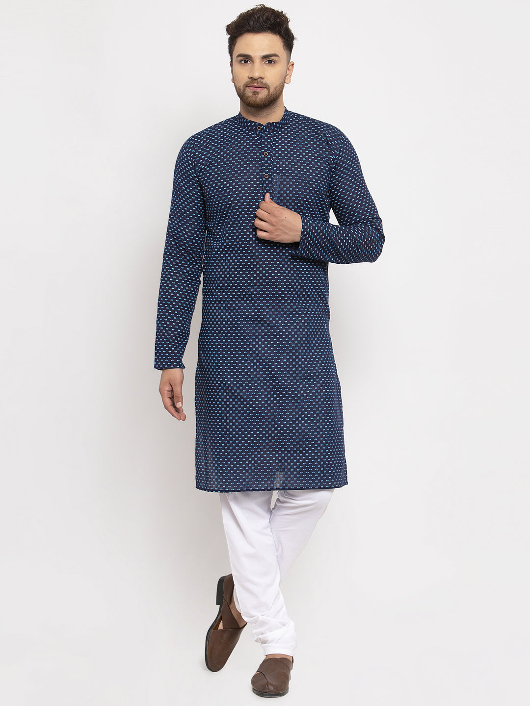 Jompers Men Blue Cotton Printed Kurta with Pyjamas - Distacart