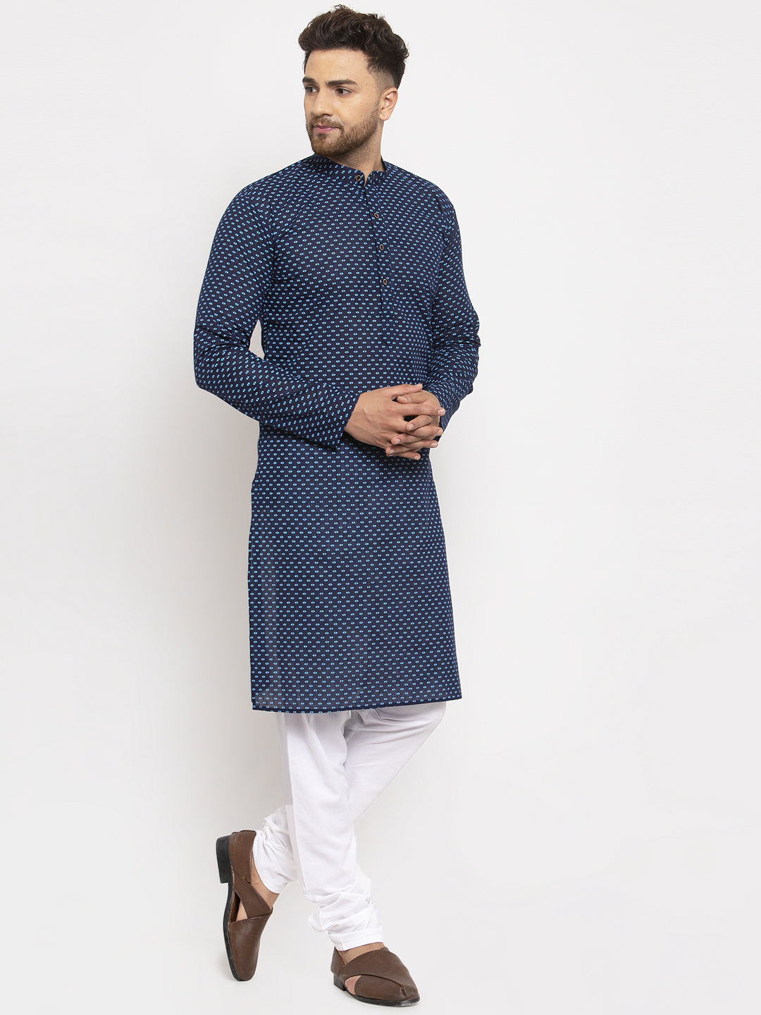 Jompers Men Blue Cotton Printed Kurta with Pyjamas - Distacart
