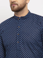 Thumbnail for Jompers Men Blue Cotton Printed Kurta with Pyjamas - Distacart