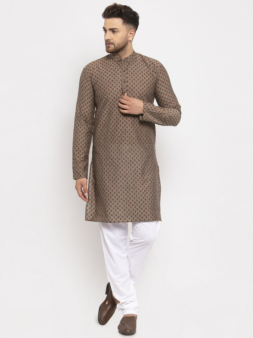 Jompers Men Grey Cotton Printed Kurta Only - Distacart
